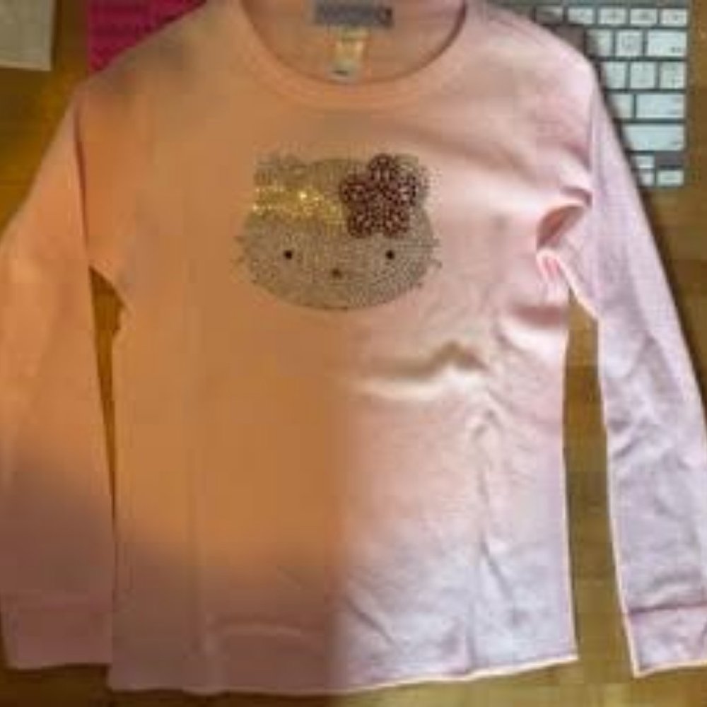 Hello Kitty Rhinestone Long Sleeve Light Weight Pink Thermal Shirt - Size 4